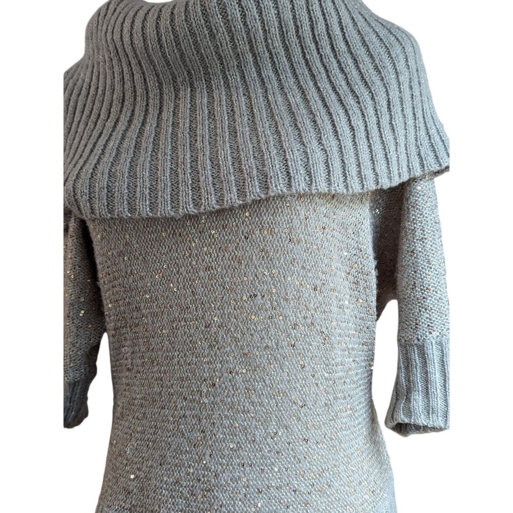 Elle Gold Sequin Cowl Neck Off Shoulder Sweater Women's Small Oversized - Picture 2 of 10